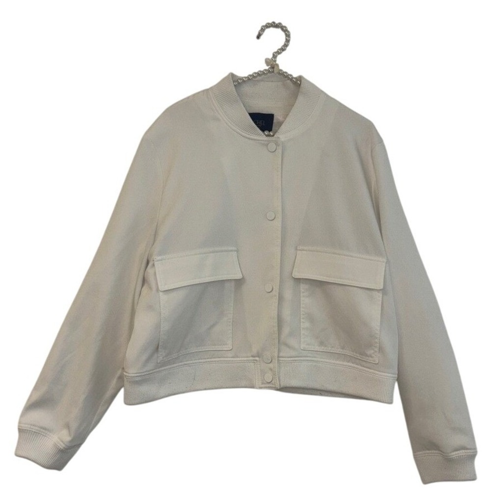 Rachel Rachel Roy White Cropped Bomber Jacket Utility Snap Front Scuba Large